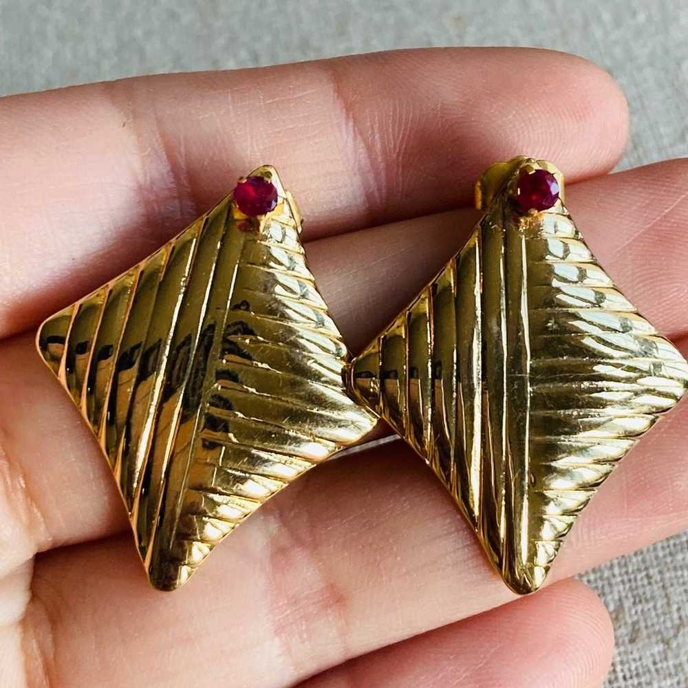 Vintage gold plated genuine ruby Earrings - image 2