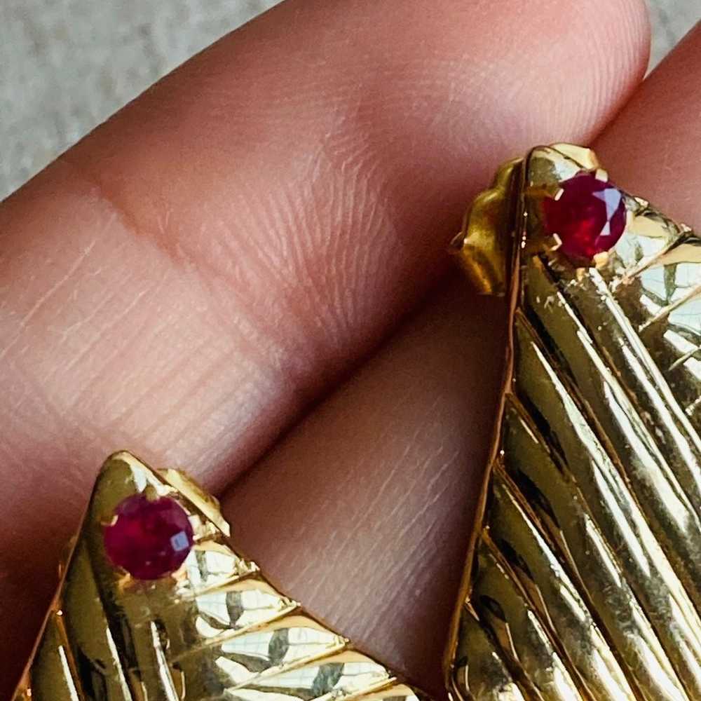 Vintage gold plated genuine ruby Earrings - image 3