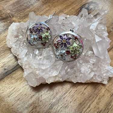 Sterling Genuine Multi Gemstone Earrings - image 1