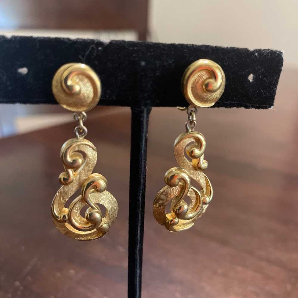 Crown  Trifari clip-on swirl dangle earrings - image 1