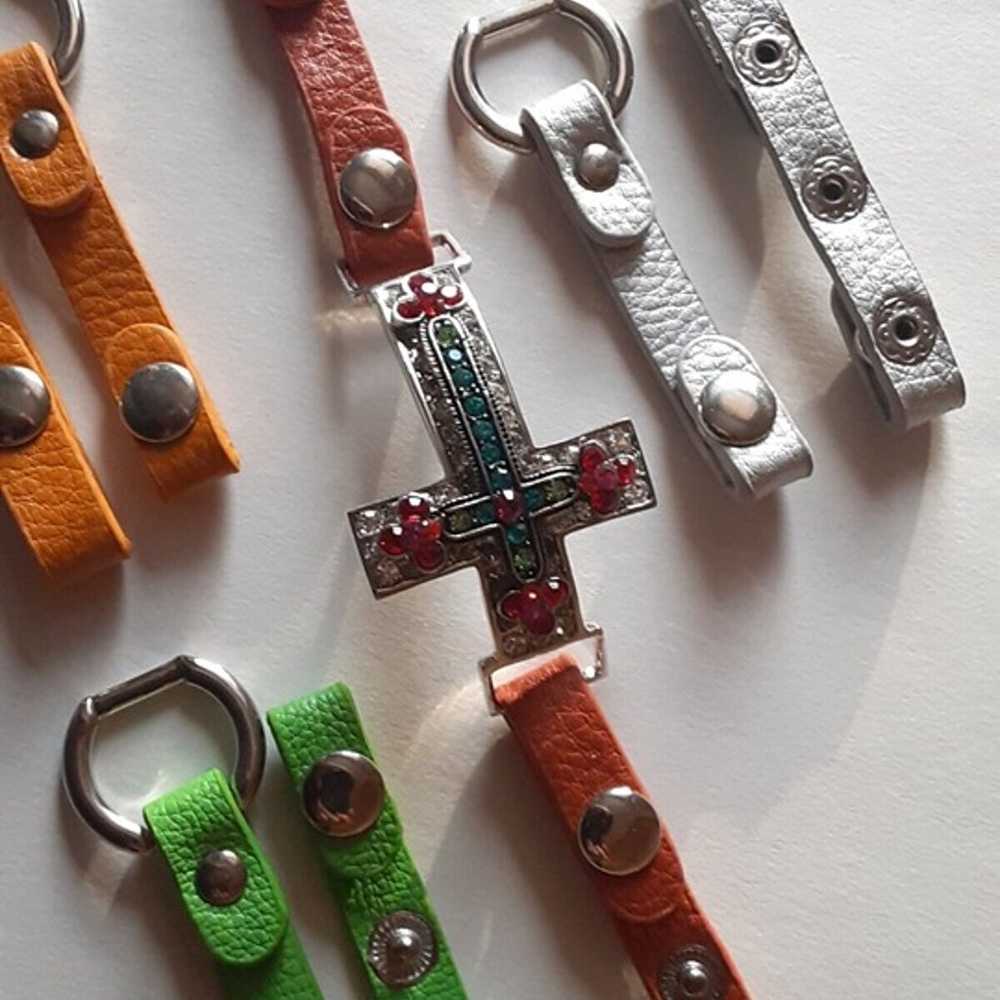 Yik Fung Leather Rhinestone Cross Bracelet with I… - image 2