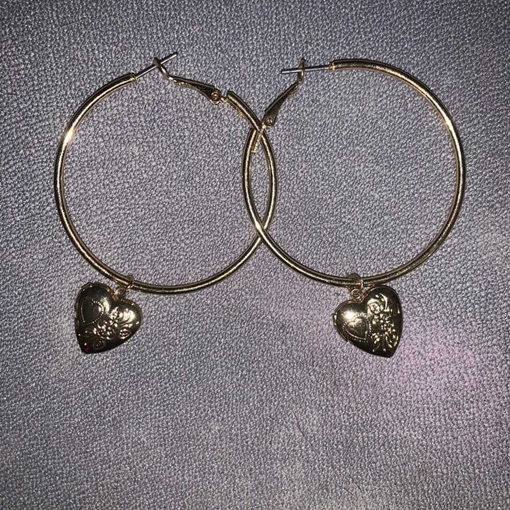 HEART LOCKET HOOP EARRINGS VINTAGE FROM - image 1