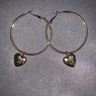 HEART LOCKET HOOP EARRINGS VINTAGE FROM - image 1