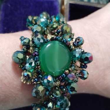 Gorgeous vintage 1950s heavily beaded cuff bracel… - image 1