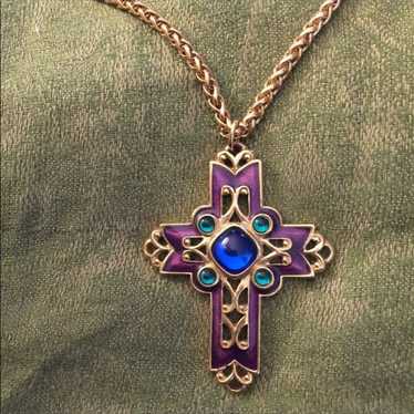 Vintage Avon Enamel Cross w/Cabochons - image 1