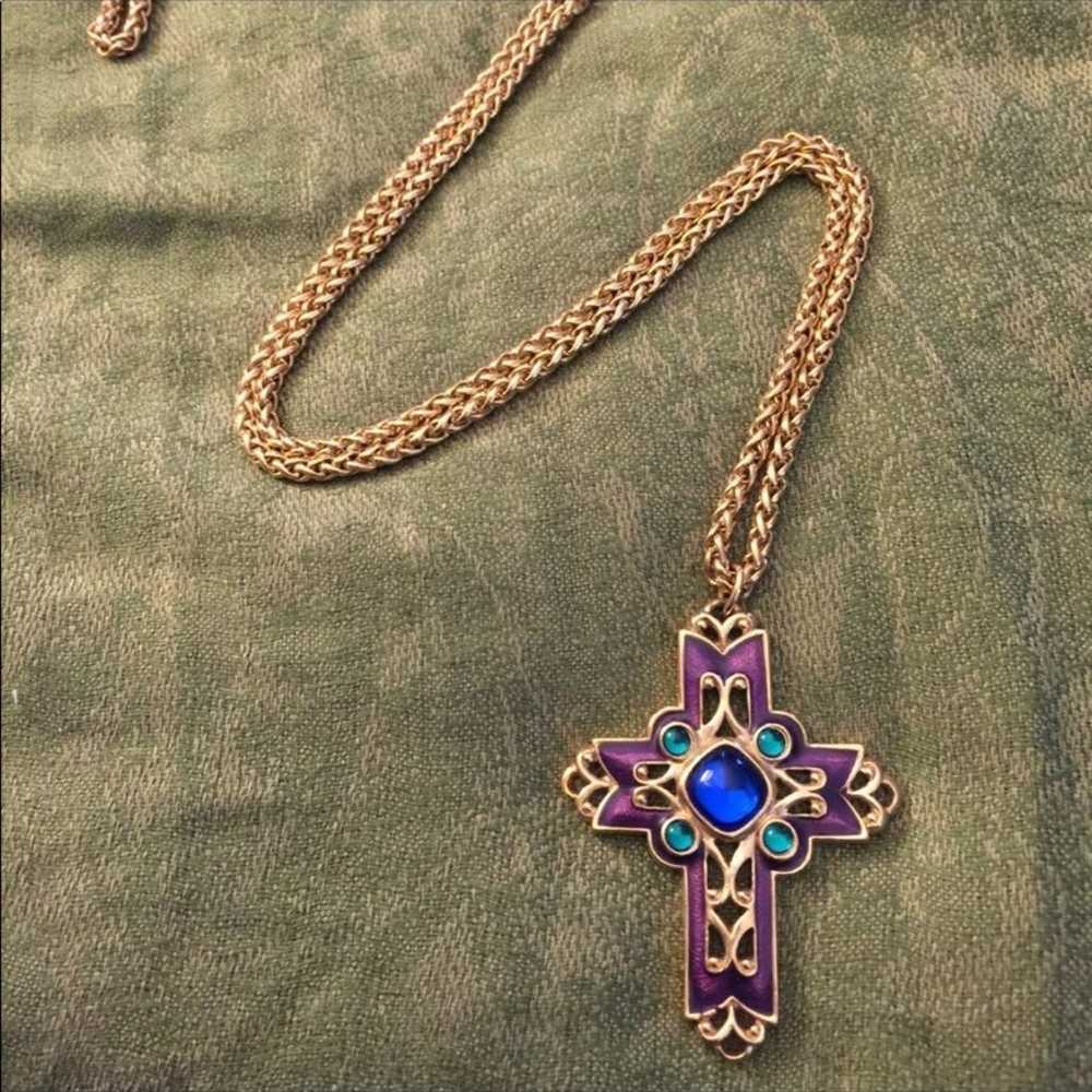 Vintage Avon Enamel Cross w/Cabochons - image 2