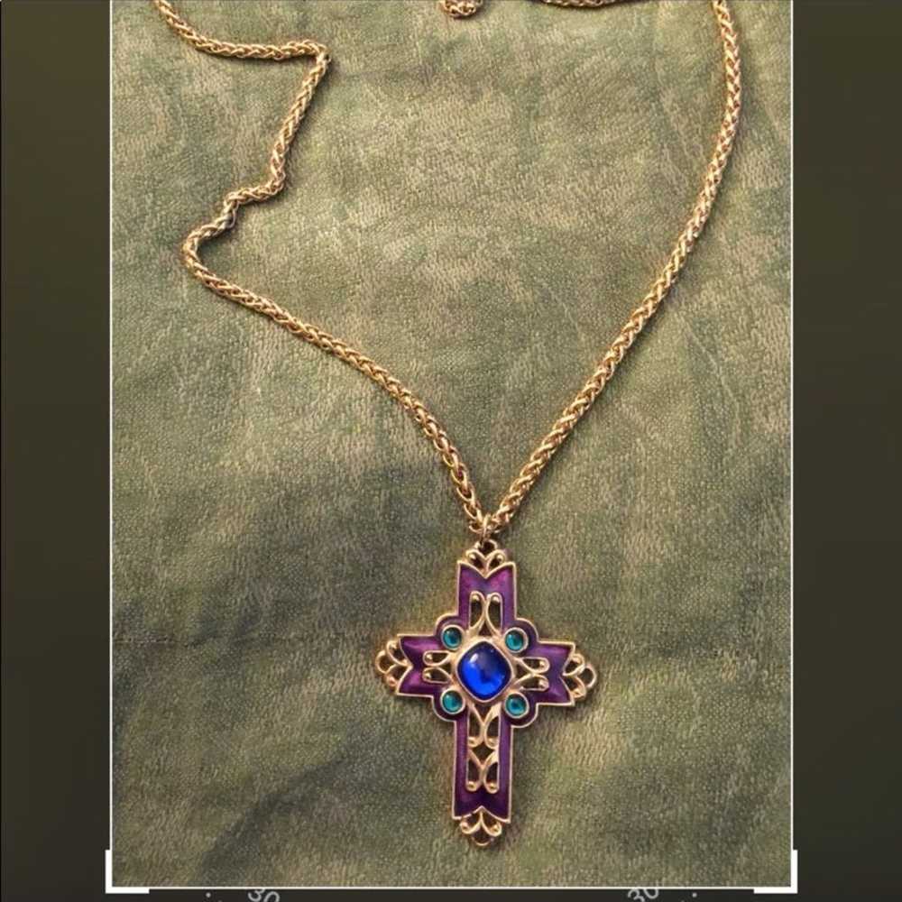 Vintage Avon Enamel Cross w/Cabochons - image 3