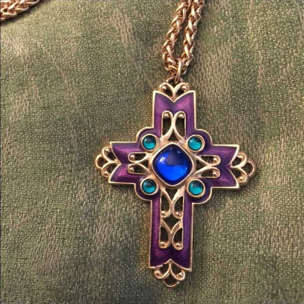 Vintage Avon Enamel Cross w/Cabochons - image 4