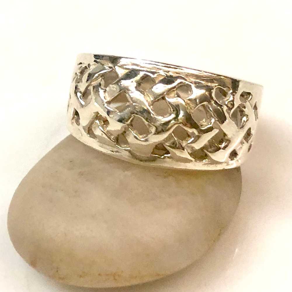 Vintage Wide Cut Out Solid Band Sterling Silver R… - image 2