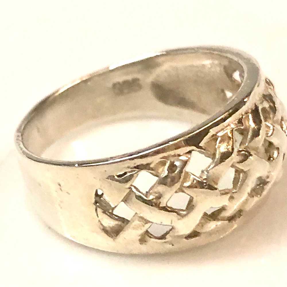 Vintage Wide Cut Out Solid Band Sterling Silver R… - image 4