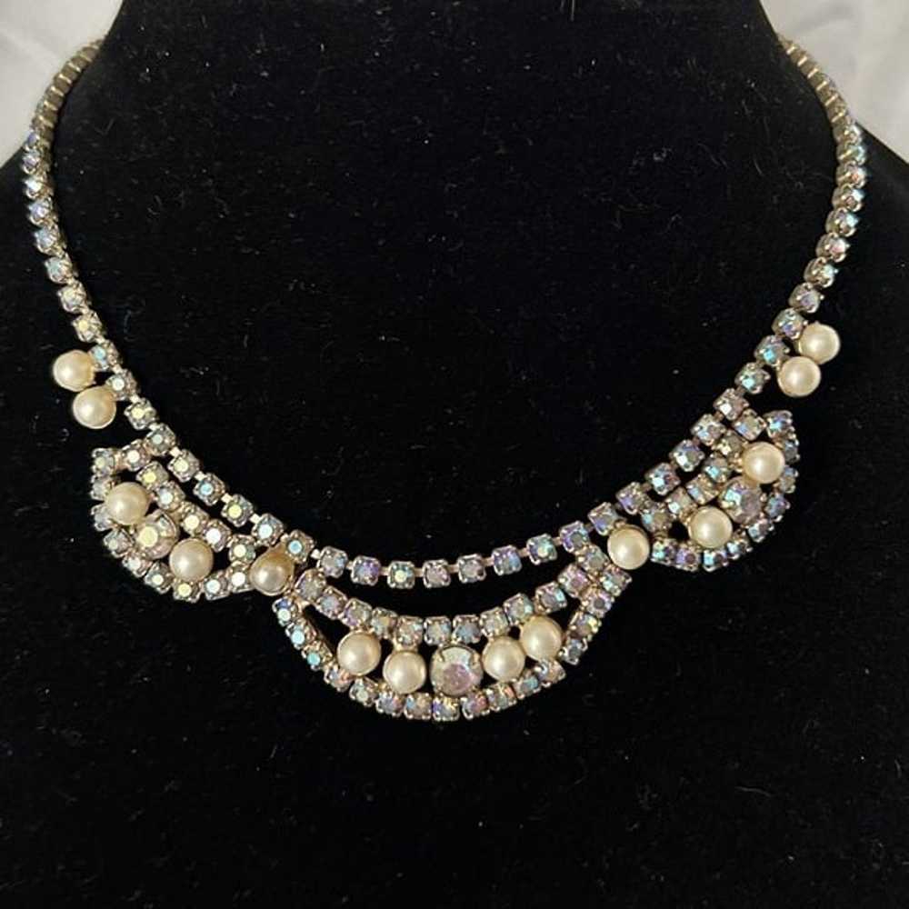 Vintage AB Rhinestone and Pearl Collar Necklace - image 5