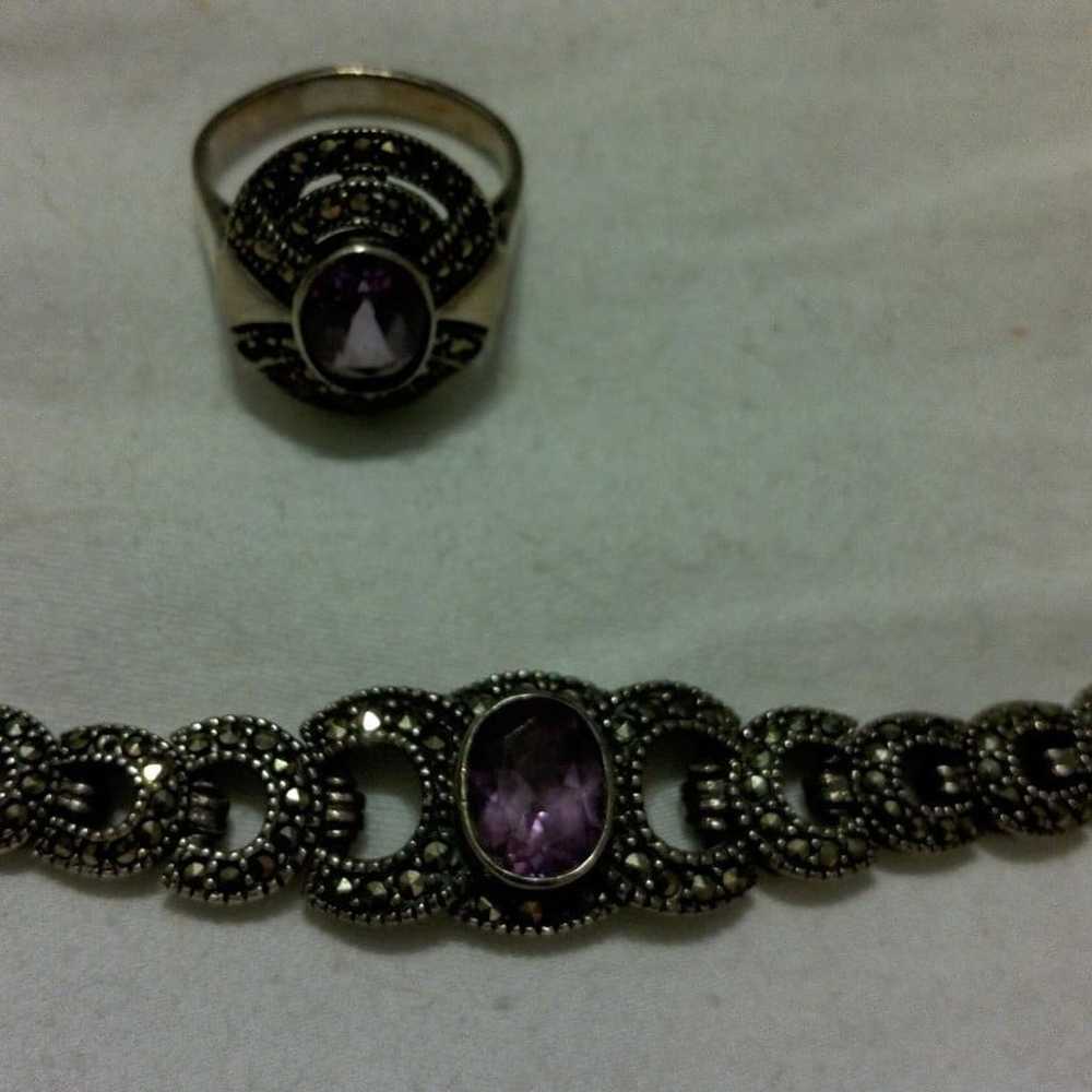 Sterling silver and amethyst Bracelet and ring - image 1