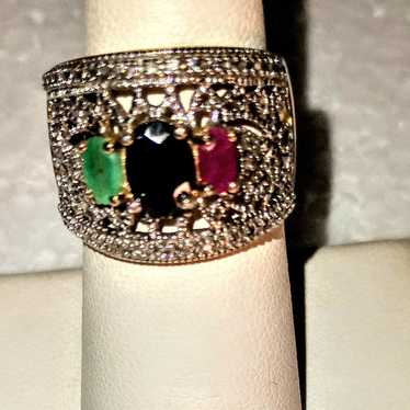 Sterling Ring Sapphire, Ruby, Emerald