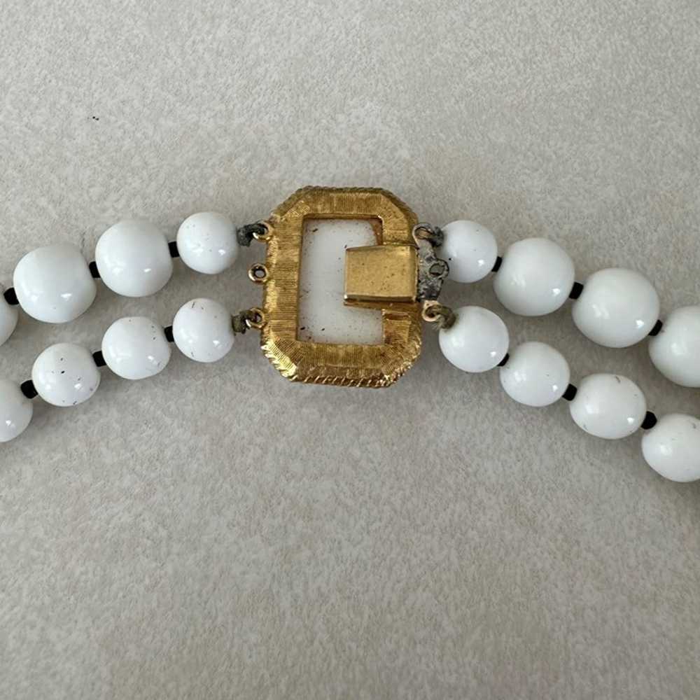 Vintage two double strand white black milk glass … - image 10