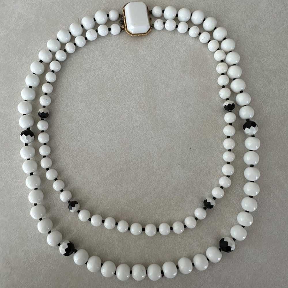 Vintage two double strand white black milk glass … - image 1