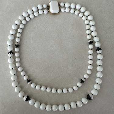 Vintage two double strand white black milk glass … - image 1