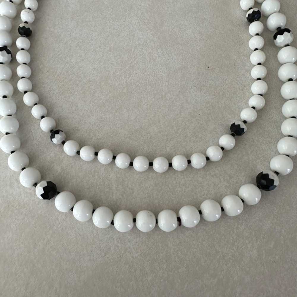 Vintage two double strand white black milk glass … - image 2