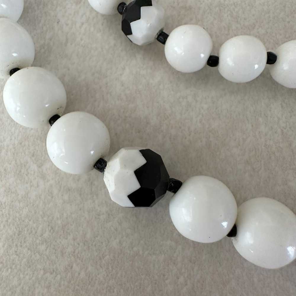 Vintage two double strand white black milk glass … - image 3