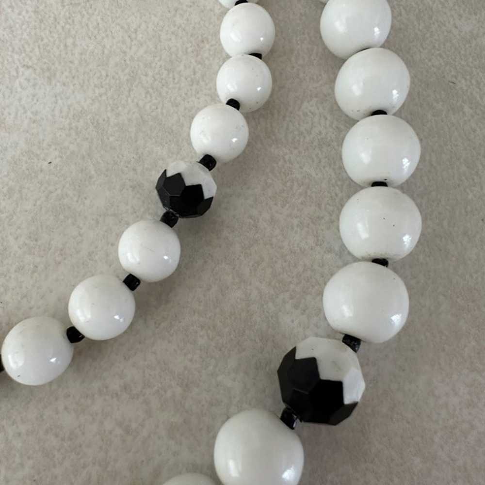 Vintage two double strand white black milk glass … - image 5