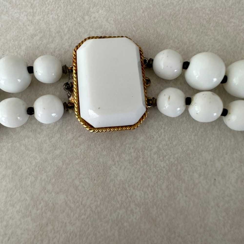 Vintage two double strand white black milk glass … - image 6