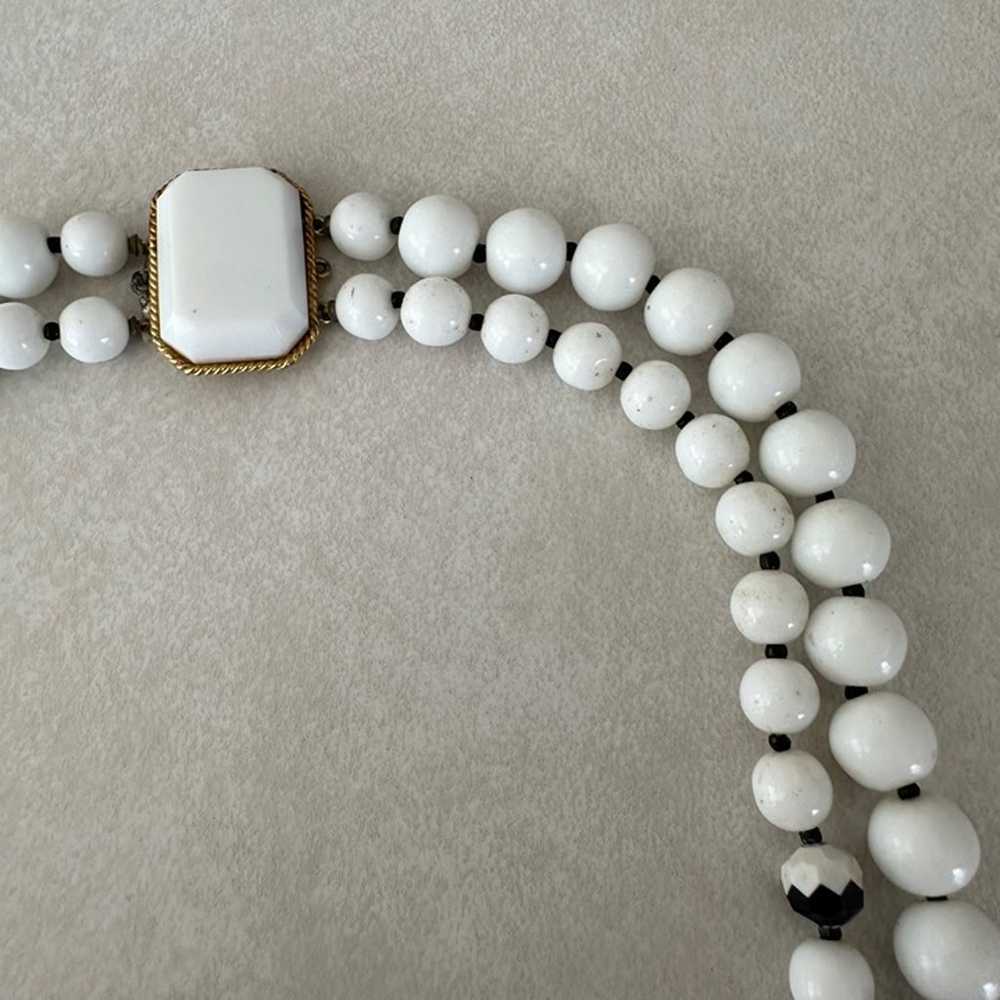 Vintage two double strand white black milk glass … - image 7