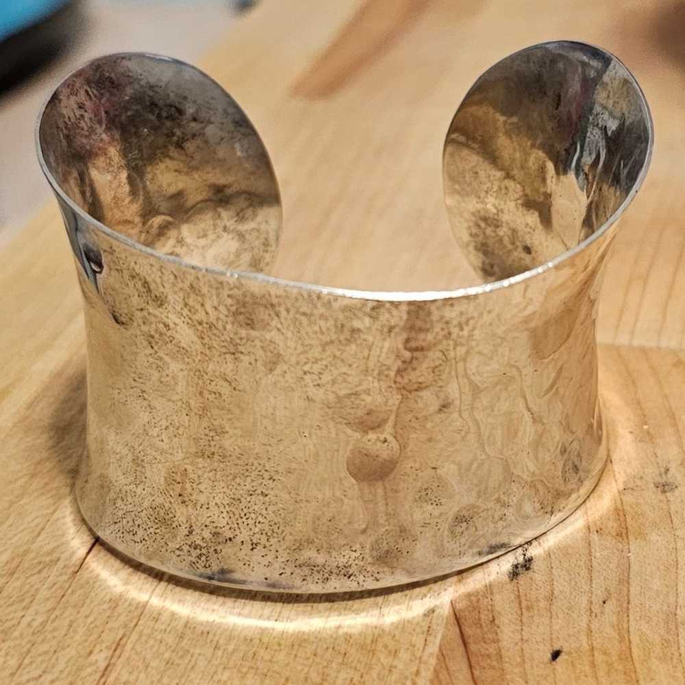 Silverplate Hammered Metal Wide Concave Cuff Brac… - image 1