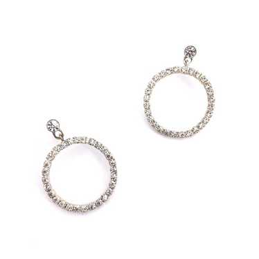 Vtg Pavé Rhinestone Circle Hoop Earrings