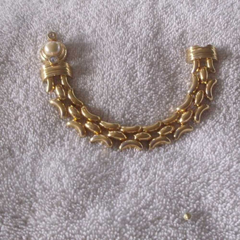 Kenneth Jay Lane bracelet gold tone braid pearl - image 1