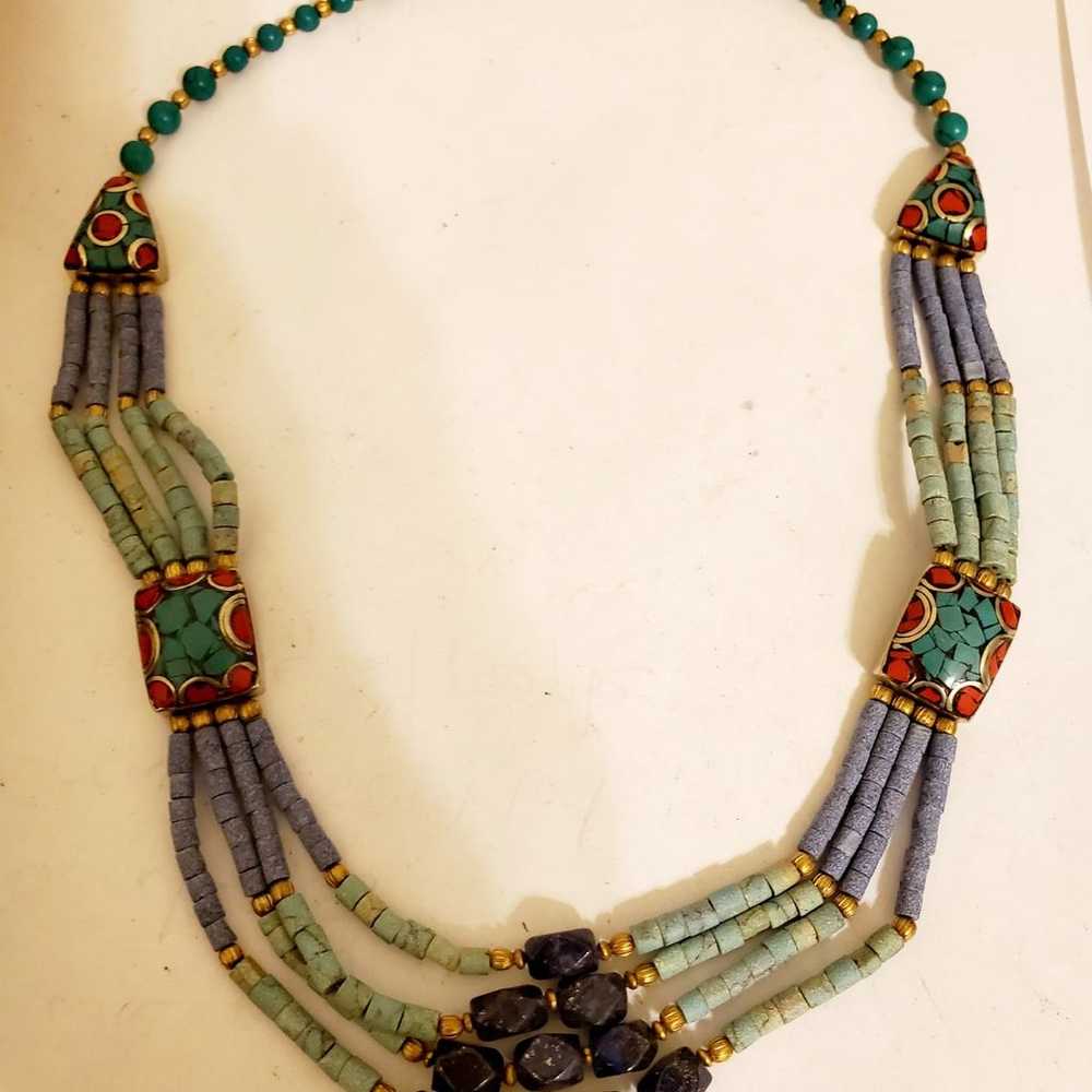 Tibetan Multi Stone 4 Strand Necklace-17 - image 3