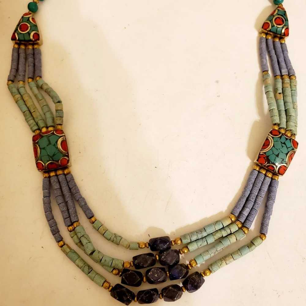 Tibetan Multi Stone 4 Strand Necklace-17 - image 4