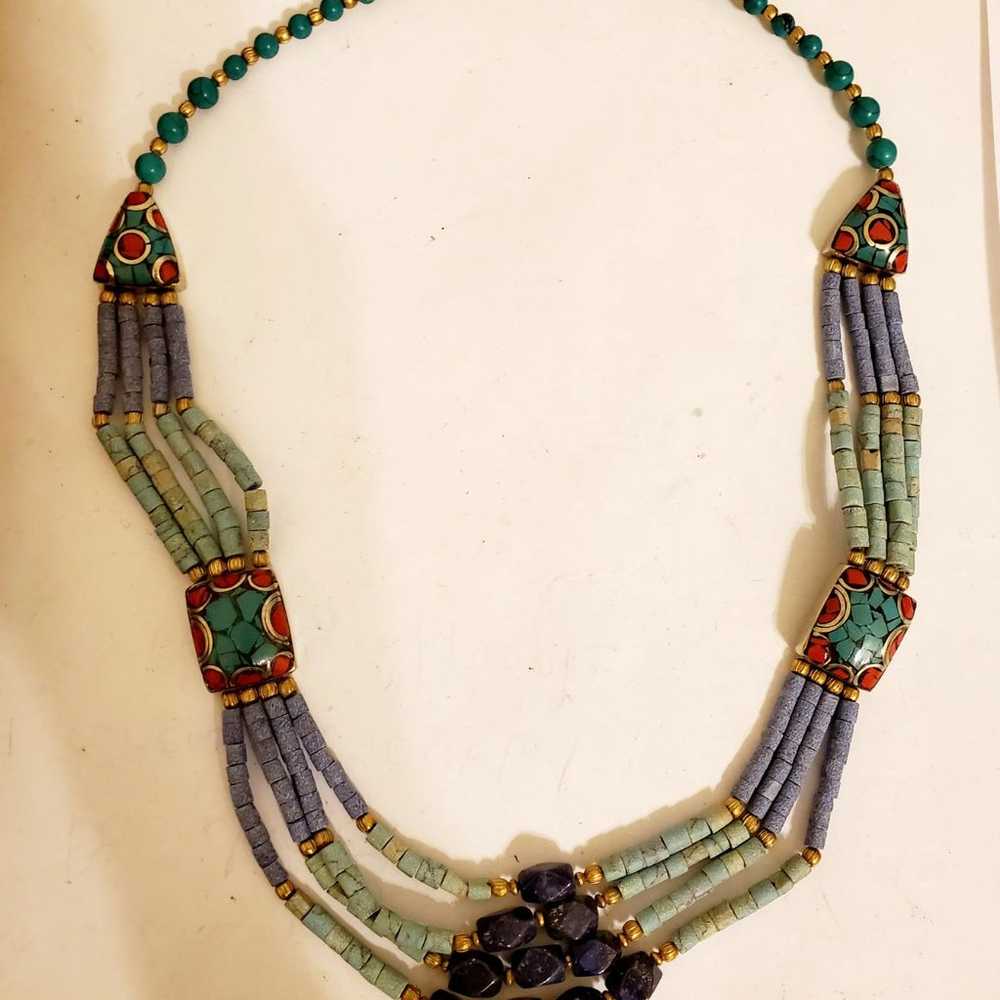 Tibetan Multi Stone 4 Strand Necklace-17 - image 5