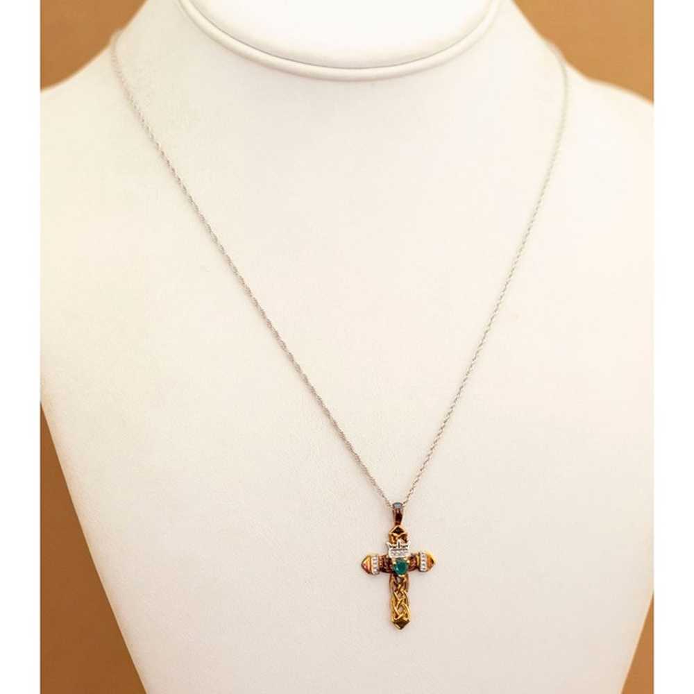 Vintage Sterling Silver Religious Cross Gold Tone… - image 2