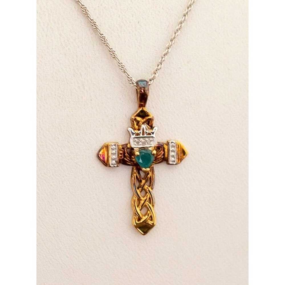 Vintage Sterling Silver Religious Cross Gold Tone… - image 3