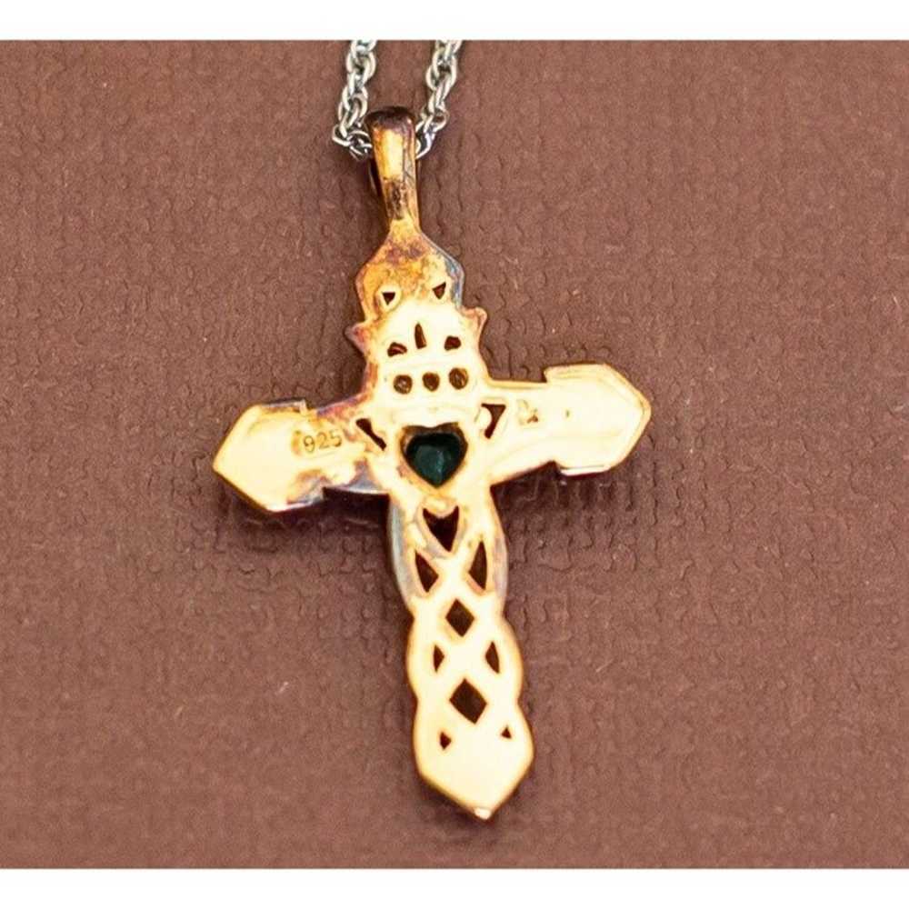 Vintage Sterling Silver Religious Cross Gold Tone… - image 4