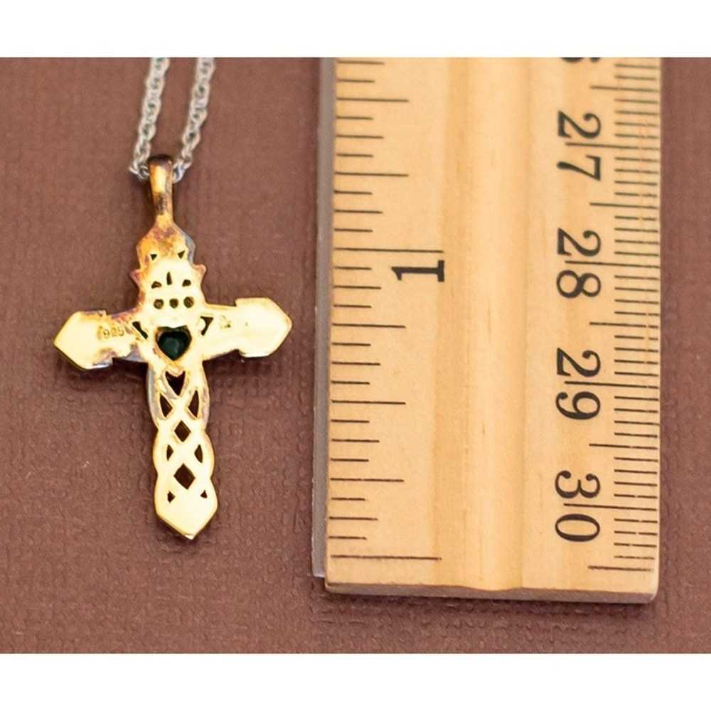 Vintage Sterling Silver Religious Cross Gold Tone… - image 5