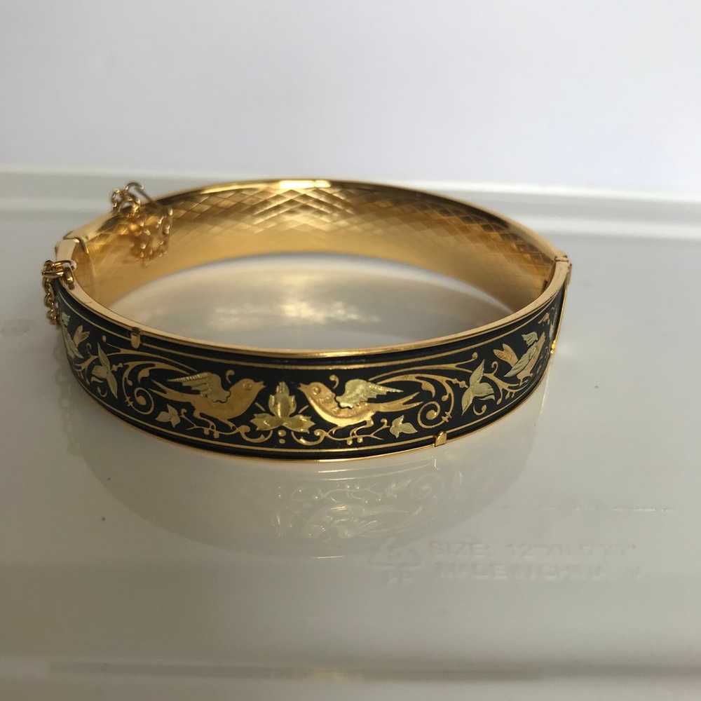 Vintage Damascene Toledo Birds Hinged Bangle Brac… - image 1