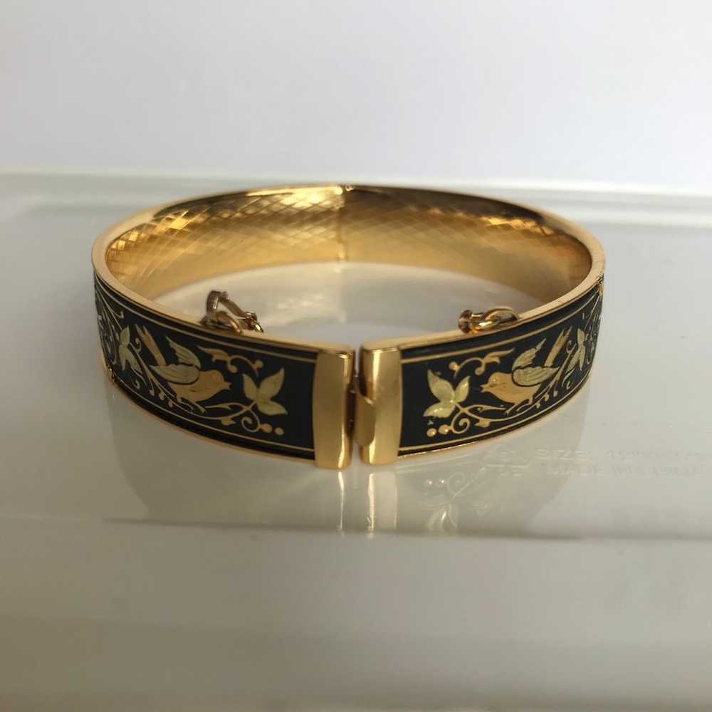 Vintage Damascene Toledo Birds Hinged Bangle Brac… - image 3