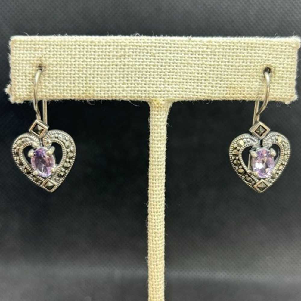 VTG Sterling Silver 925 Amethyst Heart Shaped Dan… - image 1