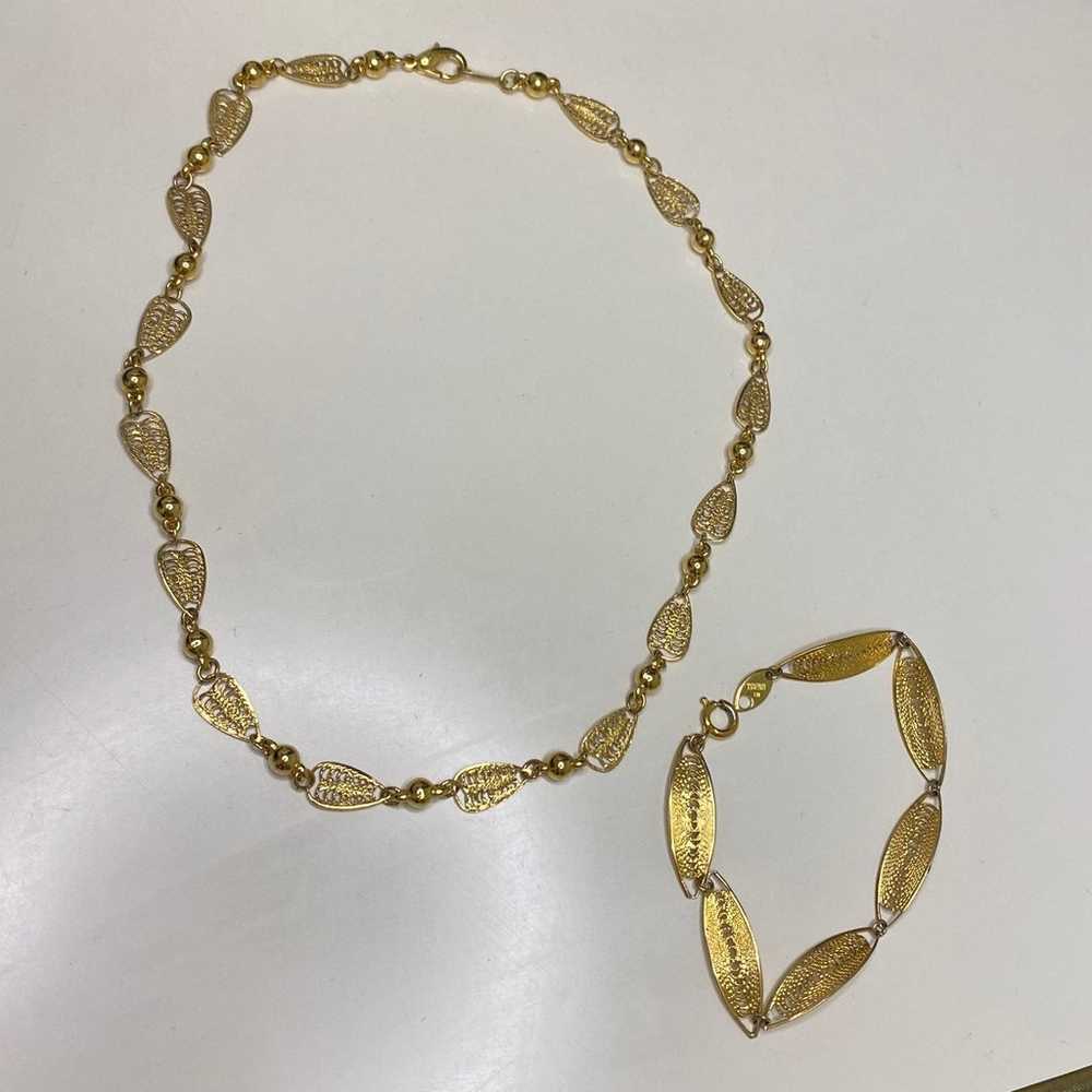 Gold Trifari TM leaf Necklace Bracelet - image 2