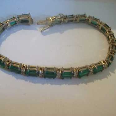 Vintage  Emerald Green  and Clear Rhinestone Brac… - image 1