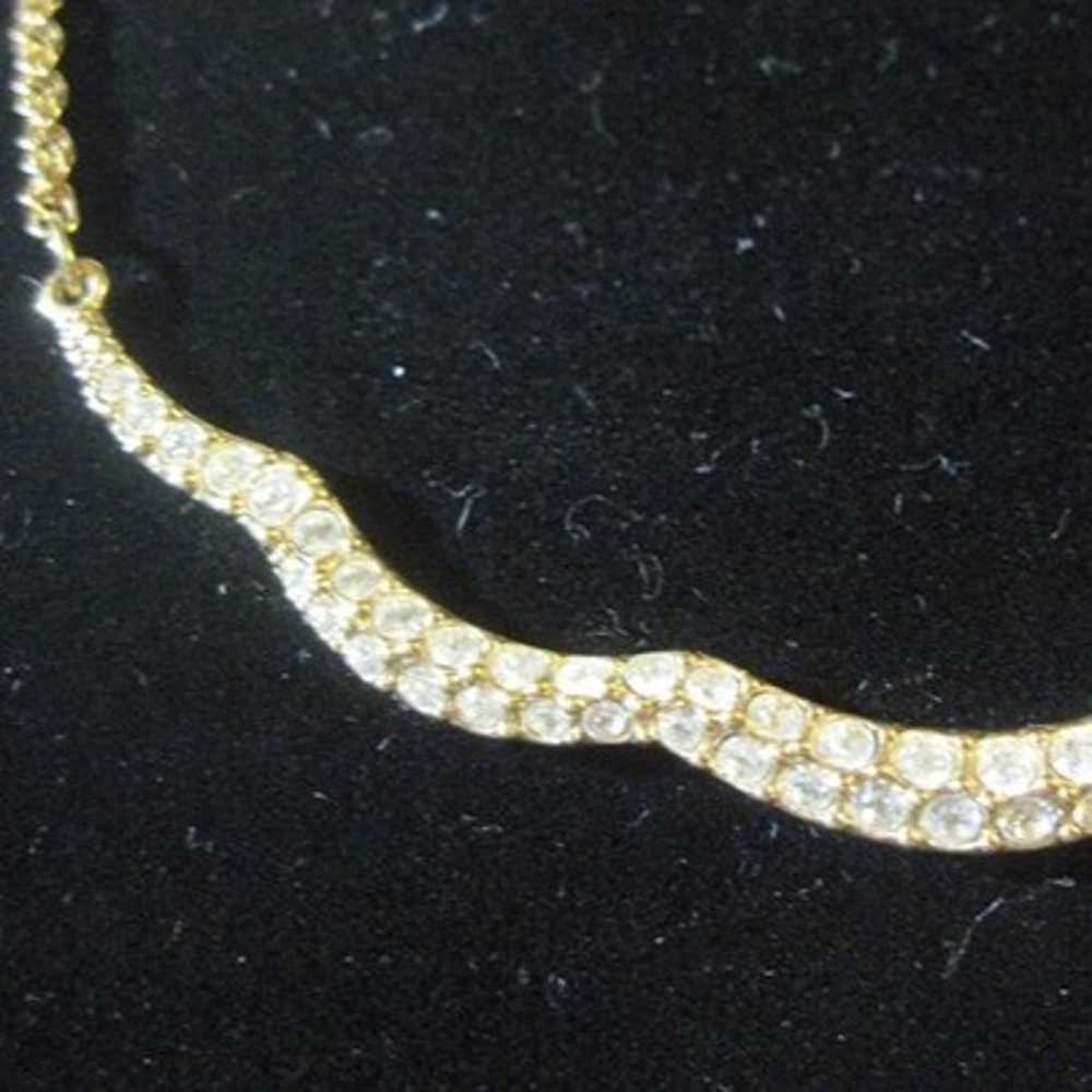 Swarovski Swan Signed Gold Tone w/ clear crystals… - image 2