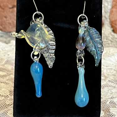 1980s Unique Glass Artisan Handmade Earrings - image 1