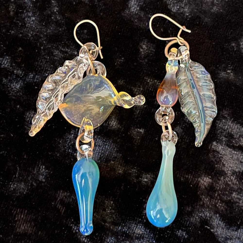 1980s Unique Glass Artisan Handmade Earrings - image 2