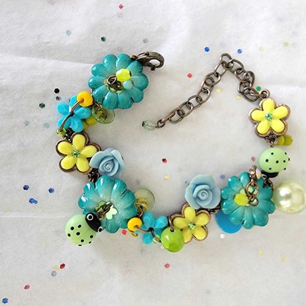 FRENCH GARDEN AQUA FLOWER THEME BRACELET W/ BEADS… - image 1