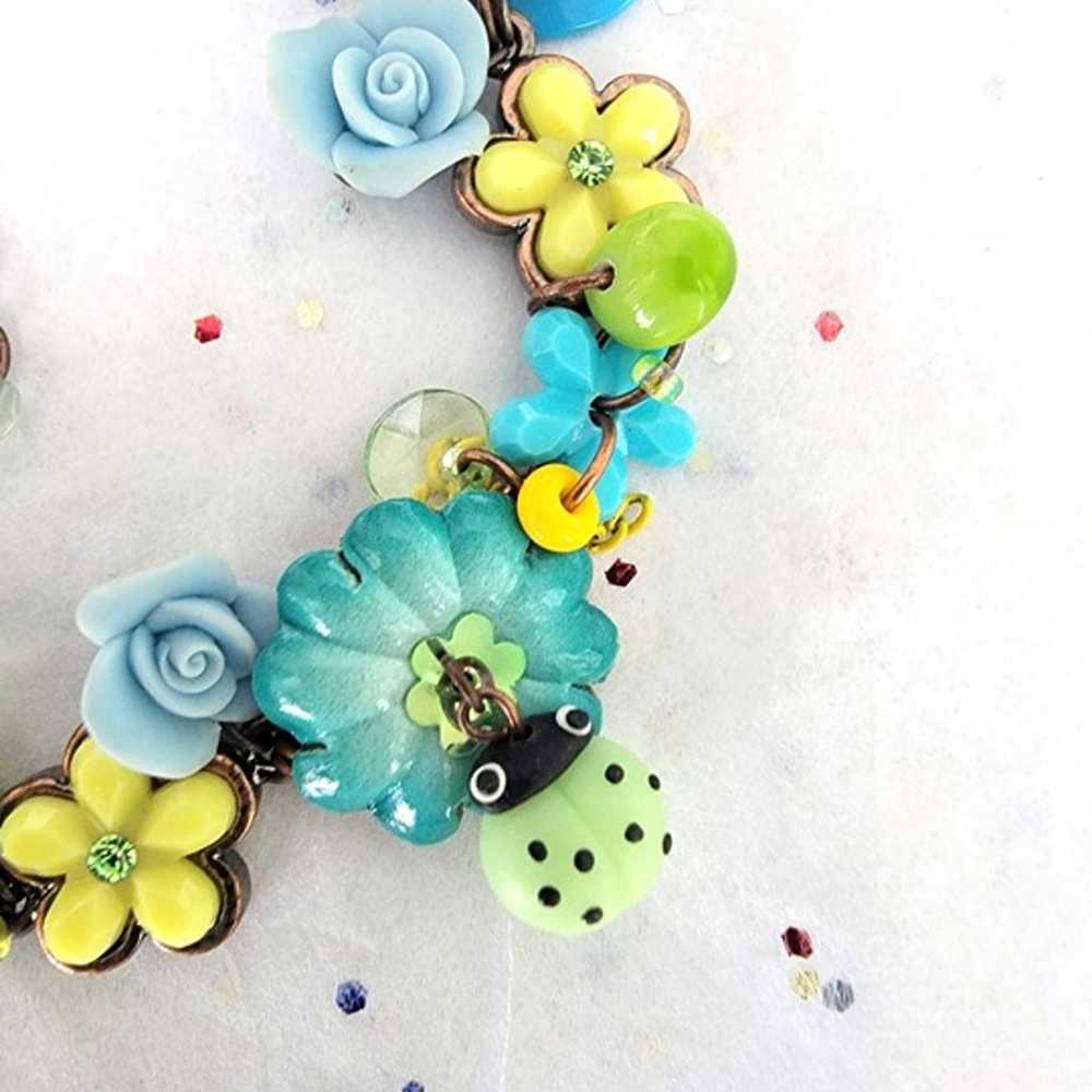 FRENCH GARDEN AQUA FLOWER THEME BRACELET W/ BEADS… - image 2