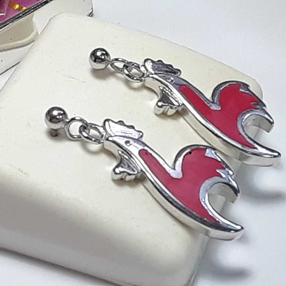 Estate 2 Sided Roosters with Red Enamel Sterling … - image 1