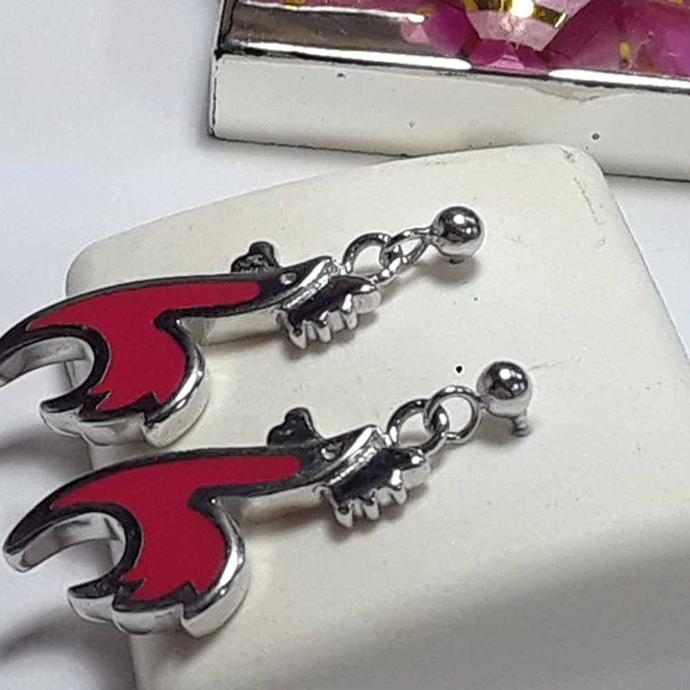 Estate 2 Sided Roosters with Red Enamel Sterling … - image 3