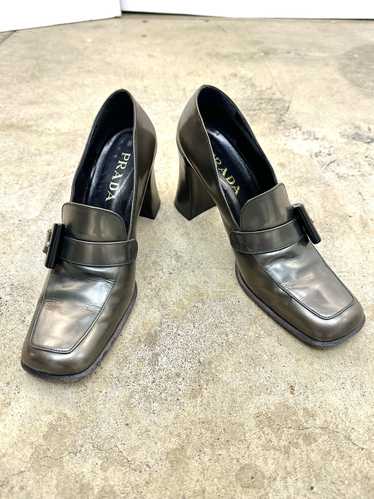 1990s Prada Gunmetal Buckle Loafer Pumps*