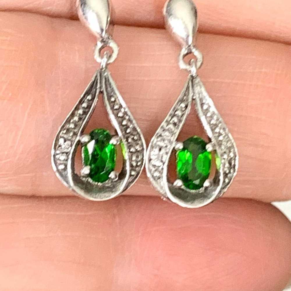 Vtg STS Sterling Silver 925 Emerald Teardrop Stud… - image 1