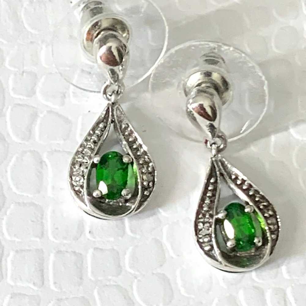 Vtg STS Sterling Silver 925 Emerald Teardrop Stud… - image 2